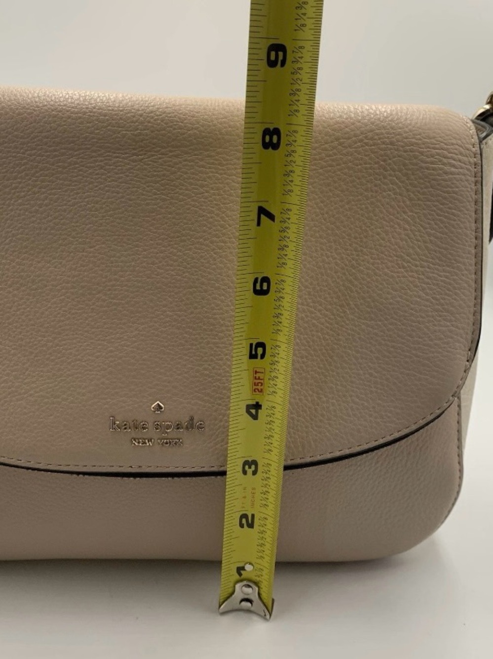 kate spade Devin Pebbled Leather Shoulder Bag in Tan/Cream with Black Trim - Picture 11 of 12